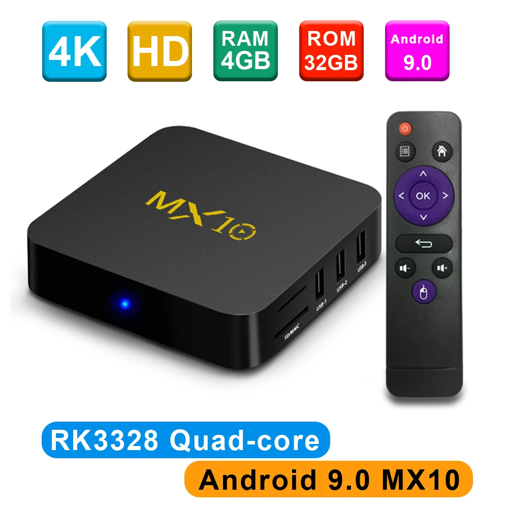 MX10 Smart Android 9 0 TV Box RK3328 4K VP9 H.265 HDR10 4 ГБ/64 Гб DLNA Miracast Airplay WiFi LAN HD медиаплеер PK X96