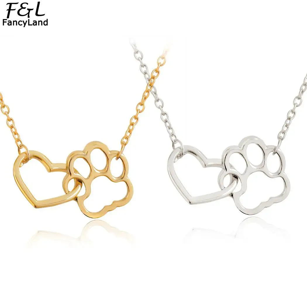 2018 Fashion Women Animal Hollow Out Necklaces Heart Shape Chain Love Pendant Paw Dog Cat For Girl's Gifts | Украшения и