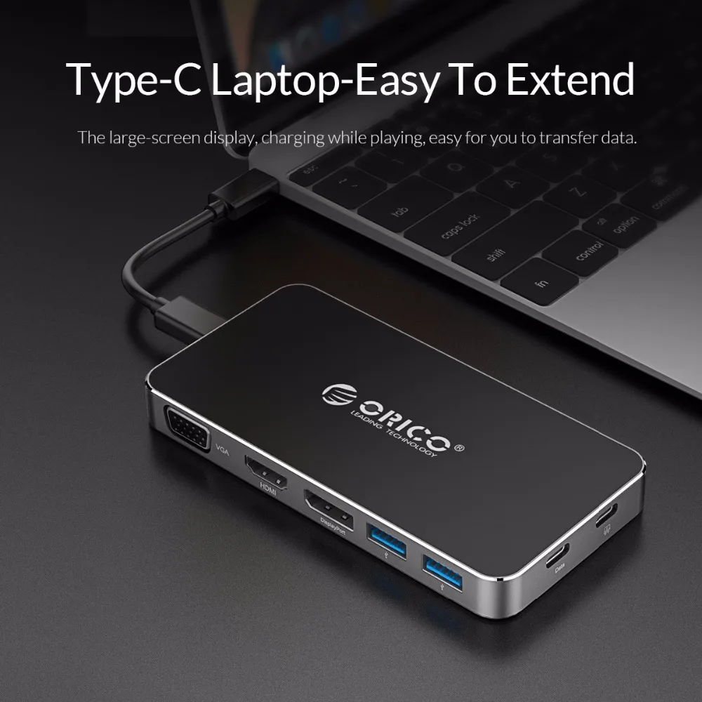 ORICO 8 in 1 Type-C Docking Station Multifunction HUB Laptop Splitter USB C to DP HDMI VGA with 2*USB 3.0 Converter PD |