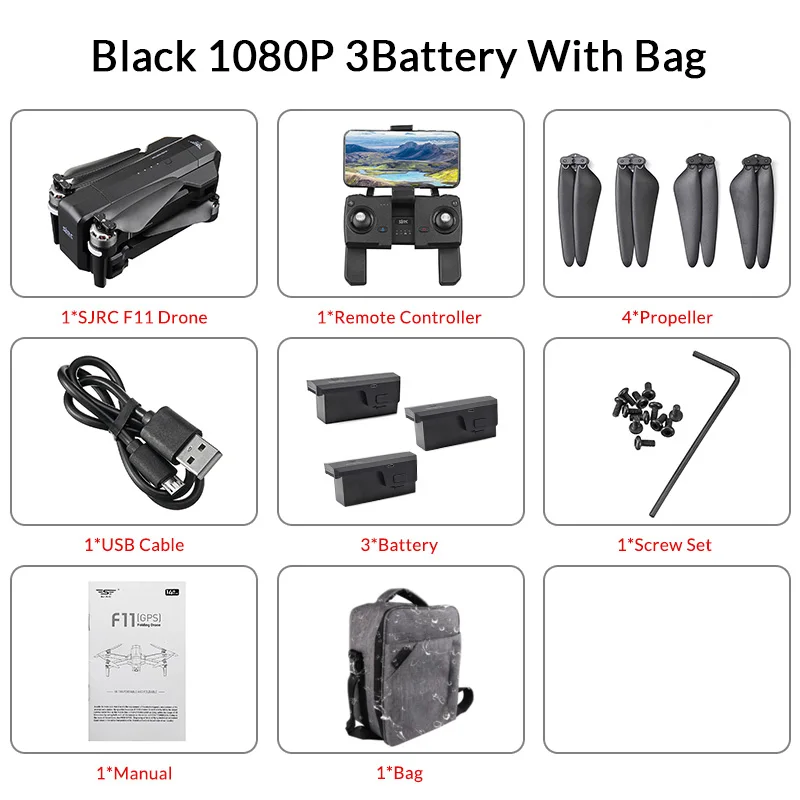 SJRC F11 gps Дрон с Wi-Fi FPV 1080P камера 25 минут время полета бесщеточный селфи складной рычаг RC Дрон Квадрокоптер RTF следуем за мной - Цвет: Black 3B Backpack