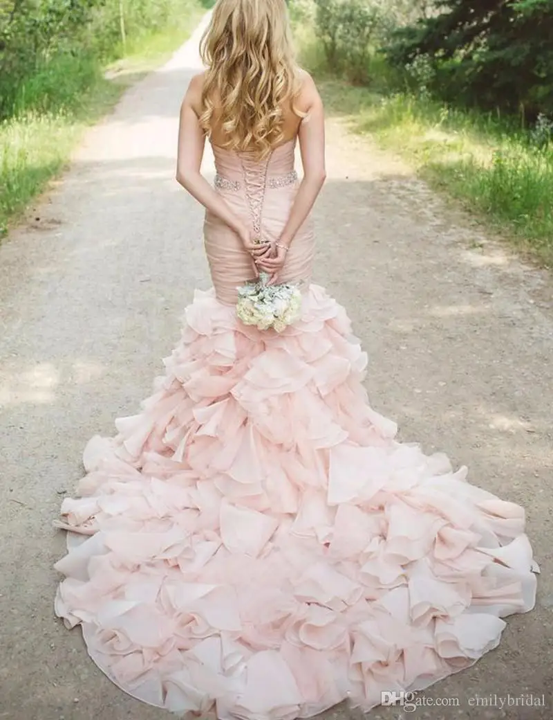 Модест Румяна Розовые Свадебные Платья Русалка Лонг Часовня Поезд Спинки