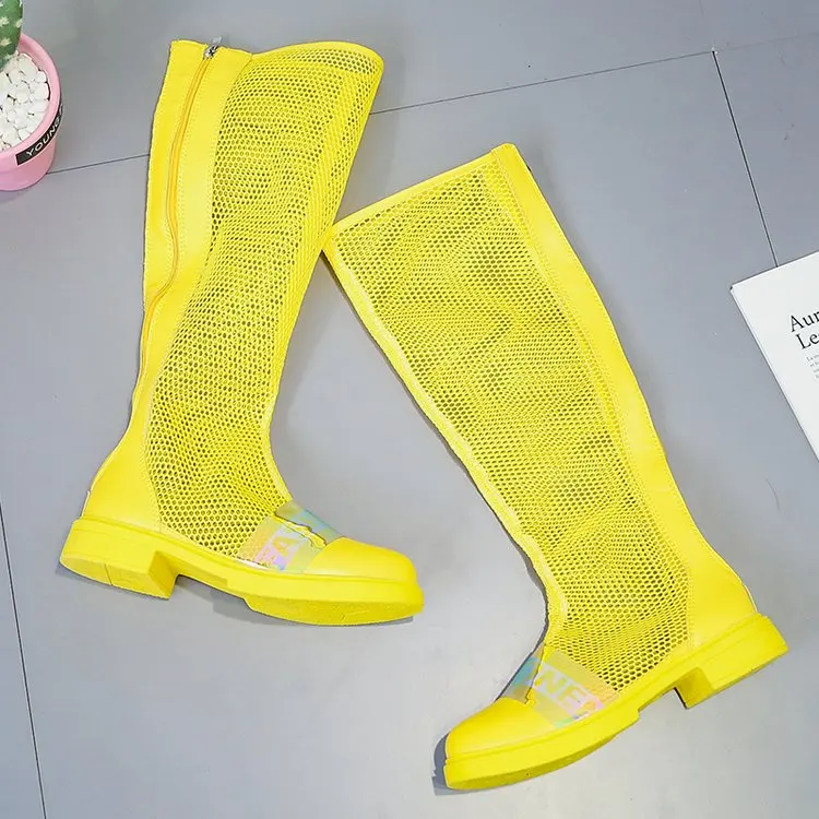 Летние женские ботинки; zapatillas mujer; теннисные сетчатые Сапоги выше колена на платформе; Botines Mujer; коллекция года; Женская дышащая обувь на плоской подошве в стиле хип-хоп