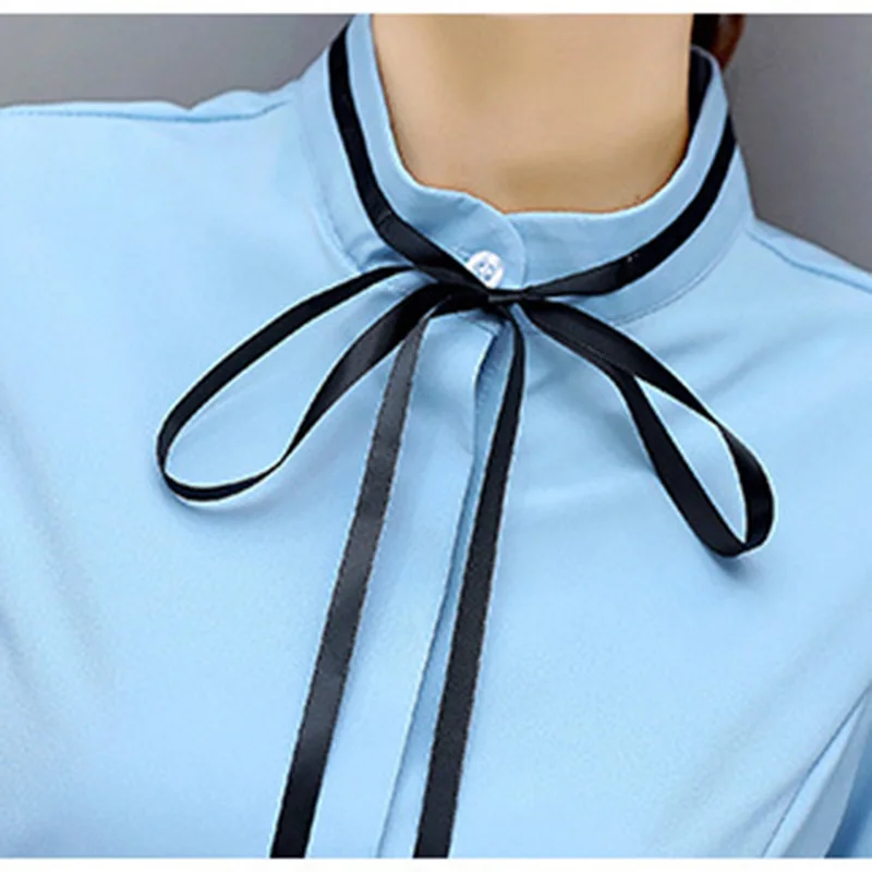 Черная женская шифоновая блузка с кружевным декором большие размеры S 3XL стоячий