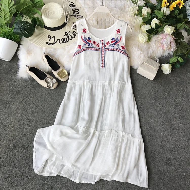 Dress 2019 New Summer Ethnic Embroidery Fairy Skirt Short Loose Holiday Beach |