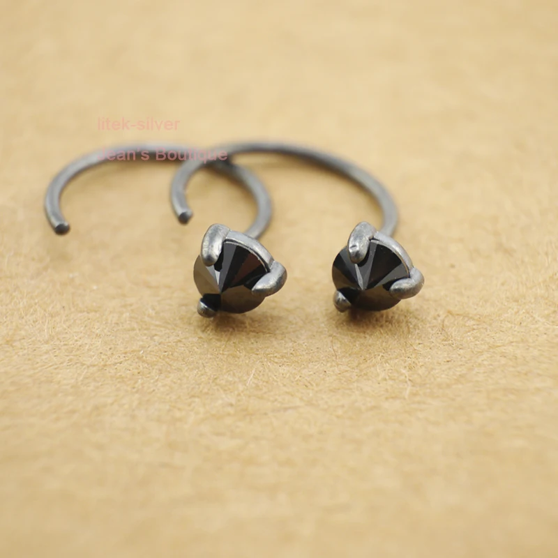 Женские и мужские серьги Крючки из серебра 925 пробы с черным цирконием 11 мм A1514|925