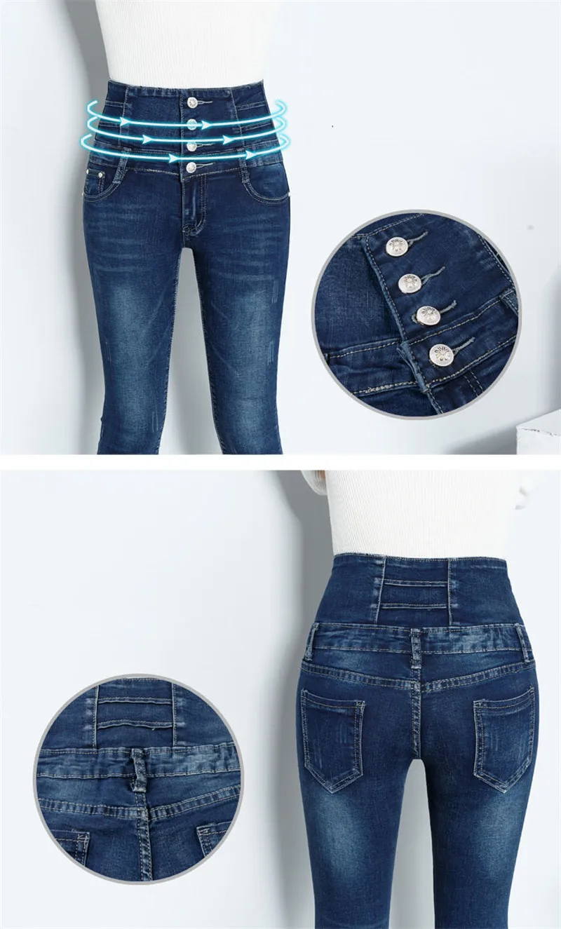 Women Skinny Stretch Denim Pants Female Spring Summer Pencil pants Mom's Plus Size Casual Elastic High Waist jeans mujer
