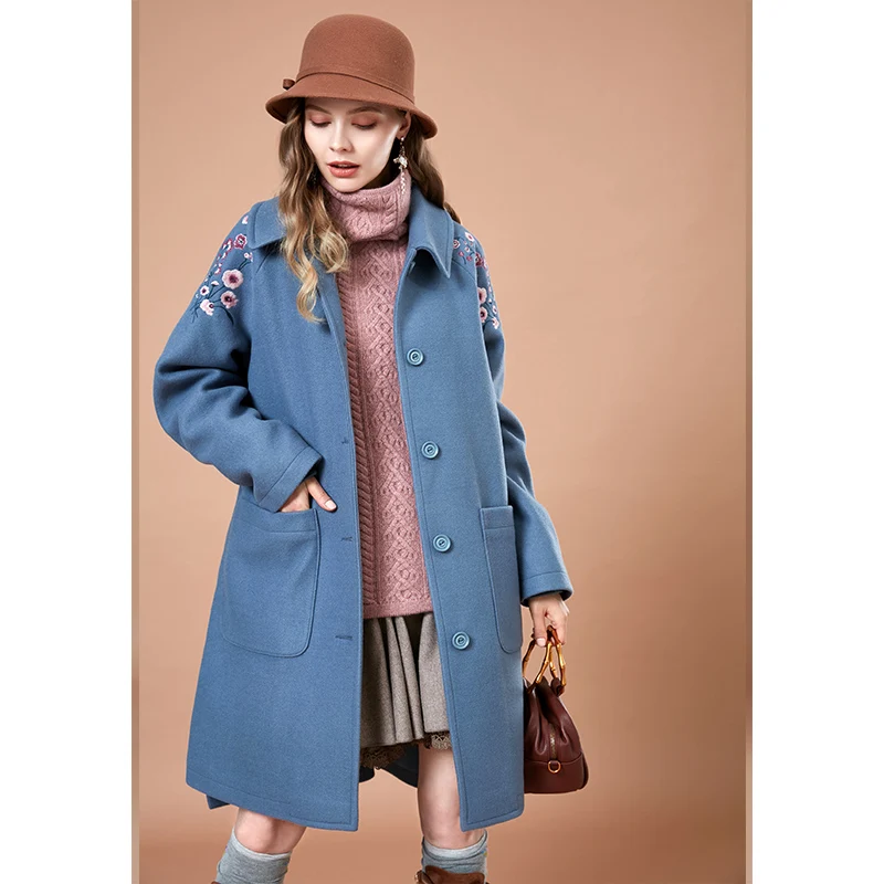 Женское шерстяное пальто ARTKA винтажное длинное с вышивкой WA10289D Осень зима