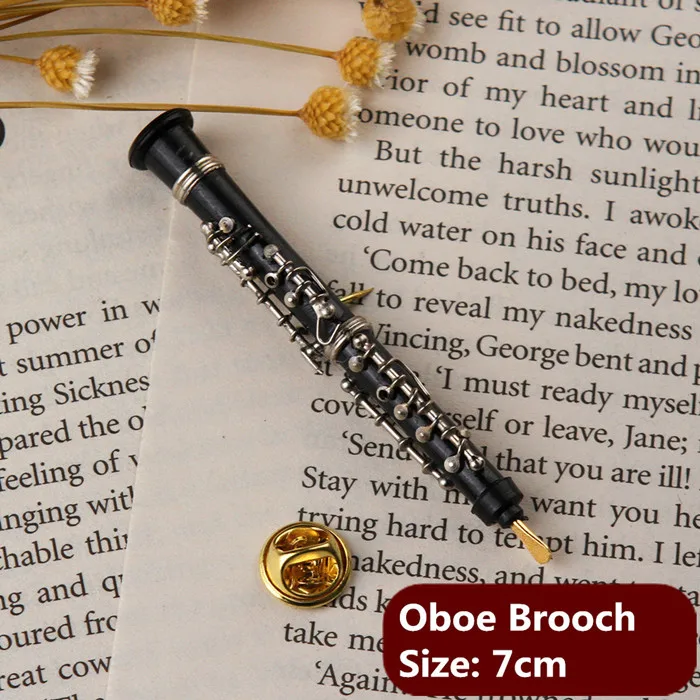 Oboe Brooch Саксофон Форма Французский Рог брошь труба брошь с Чехол музыкальный инструмент Рождественская брошь в подарок на день рождения - Цвет: Oboe Brooch