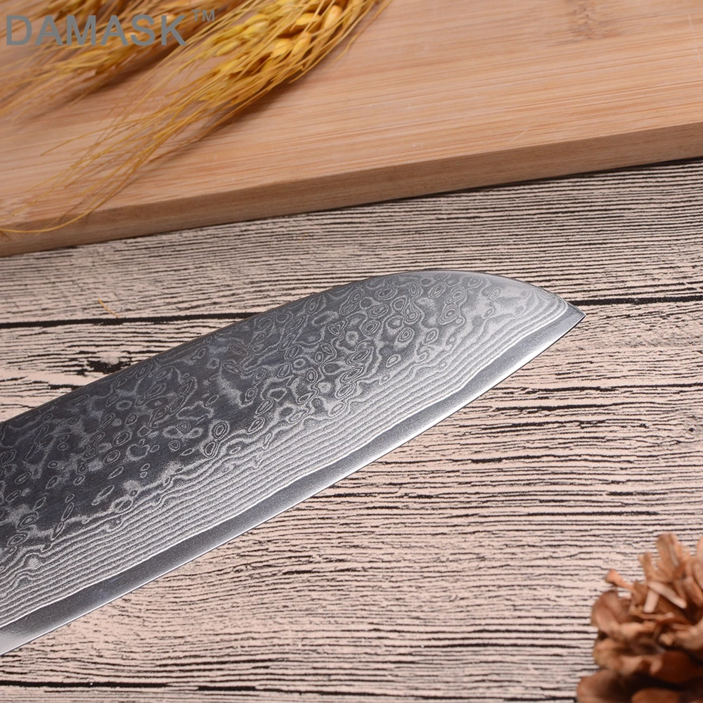 DAMASK японский VG10 дамасский стальной кухонный нож 7 дюймов Santoku G10 Ручка красивый