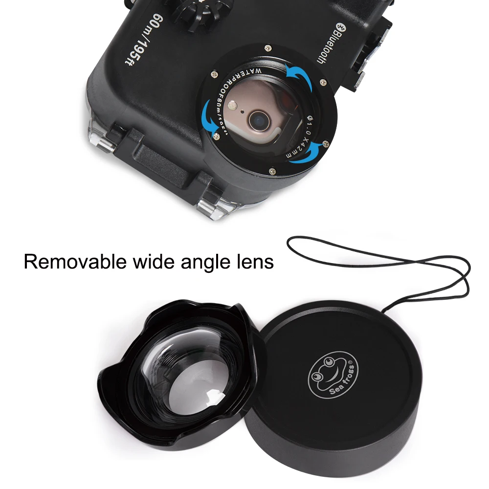 Seafrogs 60m/195ft 4.7'' Bluetooth Waterproof Housing Diving Phone Case Cover Bag For iPhone X/6/7/8/XR - Black / White color |