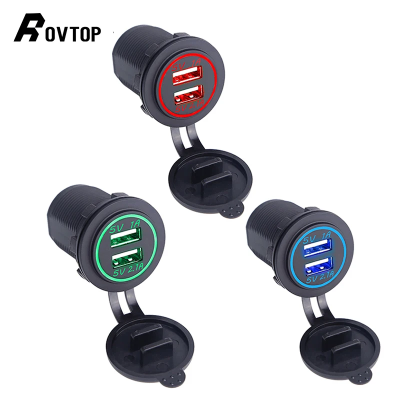 Rovtop Универсальный Автомобильный Зарядное устройство usb-устройство для DC12V-24V Водонепроницаемый Dual USB Зарядное устройство 2 Порты и разъёмы Мощность гнездо 5V Для Iphone samsung Z2