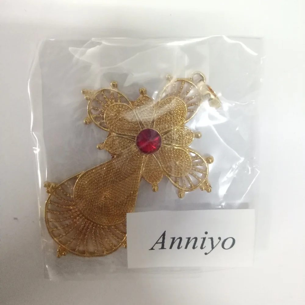 Anniyo 3 Цвет камень/Эфиопский подвеска с большим крестом ожерелья Золото