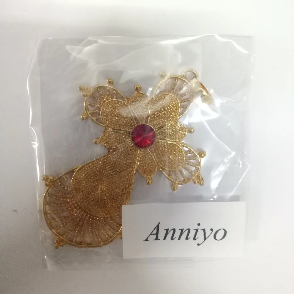 Anniyo 3 Цвет камень/Эфиопский подвеска с большим крестом ожерелья Золото Эритрея