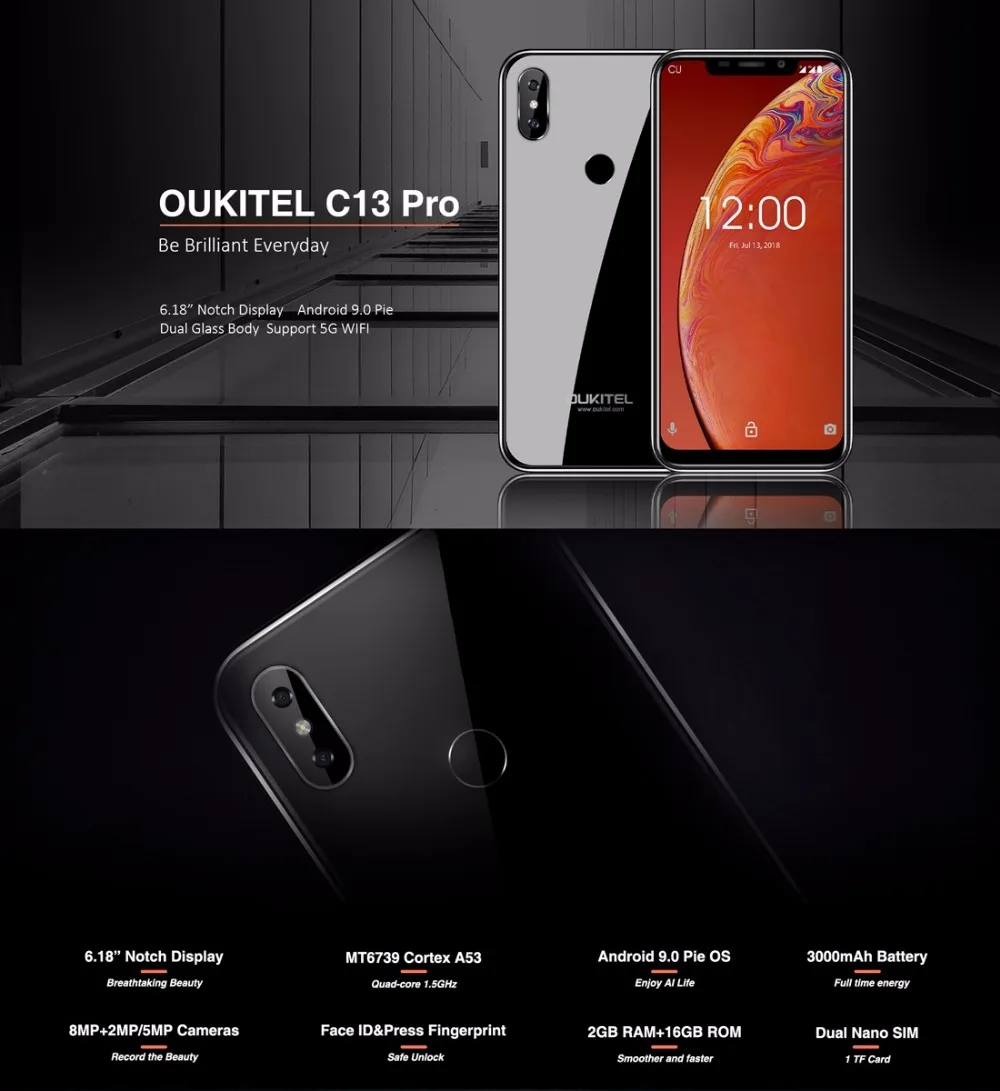 Oukitel C13 Pro смартфон Face ID 6 18 &quotu-образный дисплей Android 9 0 2 Гб RAM 16 ROM MT6739 Quad основной