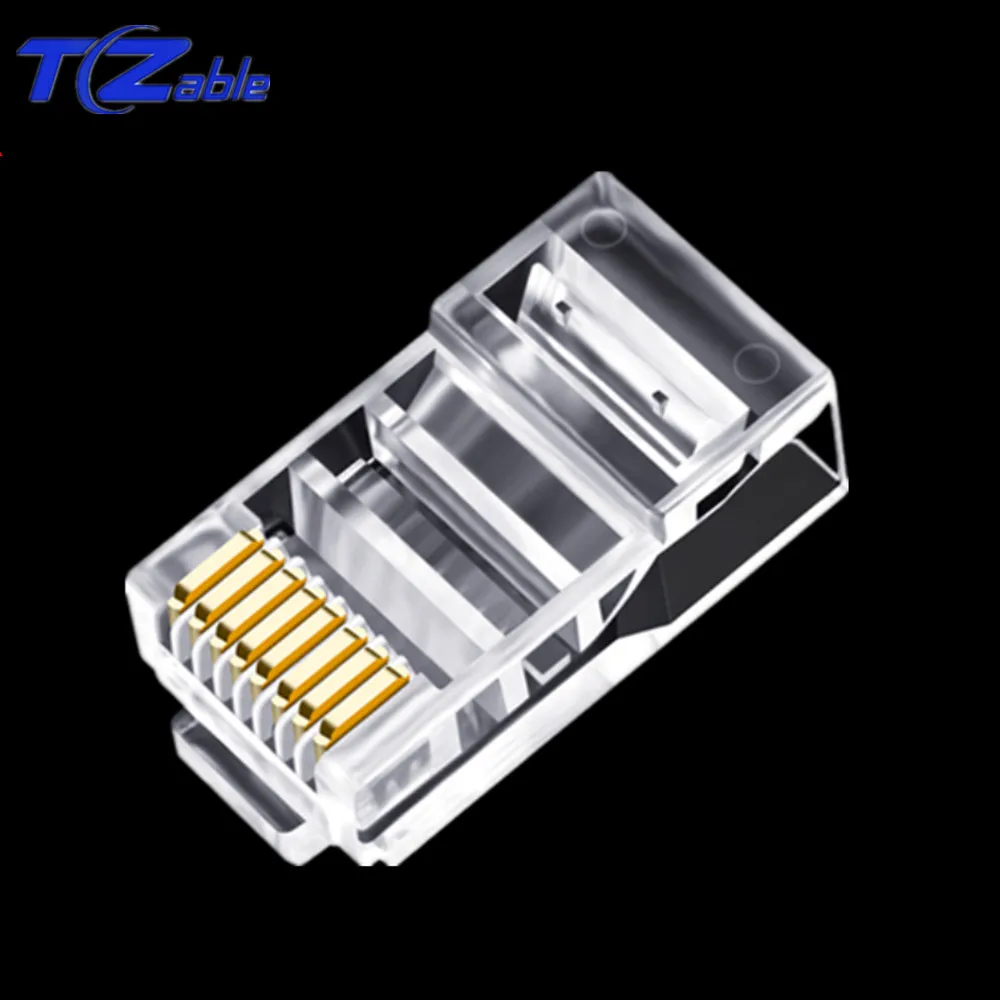 Transparent RJ45 8P8C разъем Cat5e цветной сетевой кабель кристальная головка Чистый медный с золотым покрытием разъем компьютера Ethernet сетевой адаптер 100 шт - Цвет: Transparent
