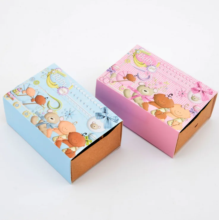 100 шт. розовые/синие коробки для конфет детского душа Подарочная коробка крещения