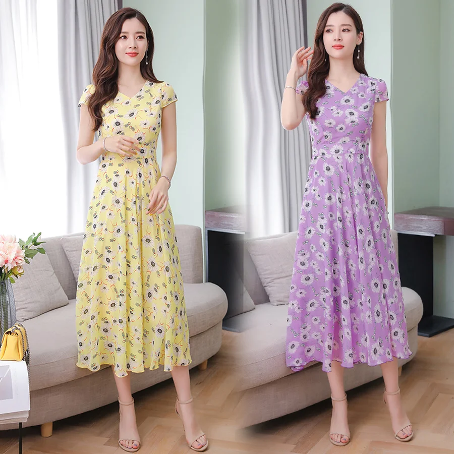 Vintage Bodycon Party Vestidos Summer 3XL Plus Size Print Beach Midi Sundress 2021 Elegant Women Floral Chiffon Boho Maxi Dress | Женская