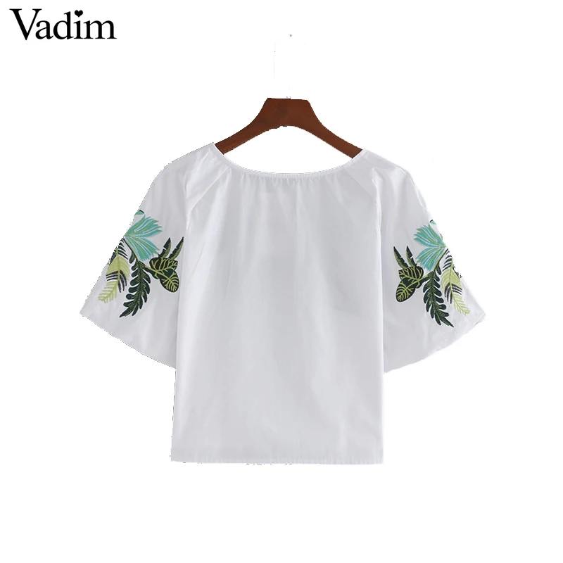 Женское элегантное платье vadim leaf embroidery, рубашки с коротким рукавом и круглым вырезом, белая блузка, женские летние повседневные топы, blusas mujer DT1071