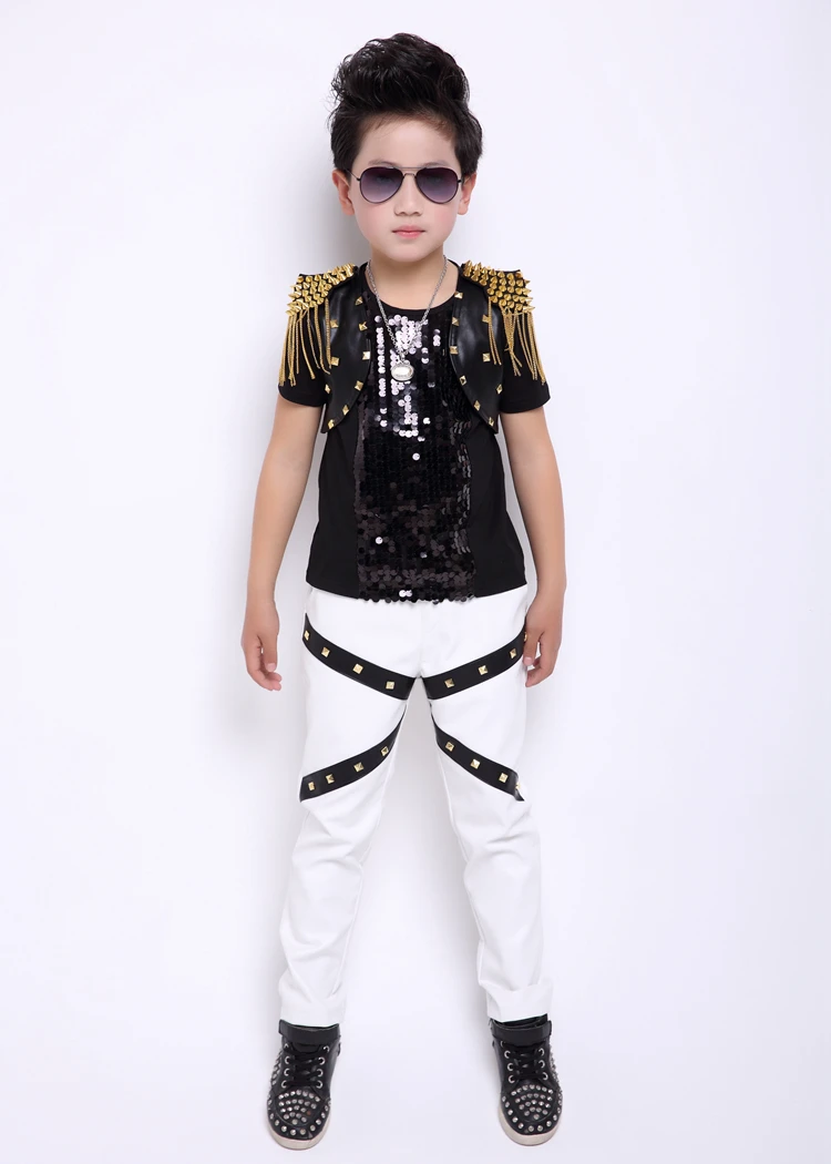 

Baby Boys Punk Hip-hop Leather Pants New Fashion Rivet White Children's Performance Clothing Trousers Modis Kids Clothes Y1240