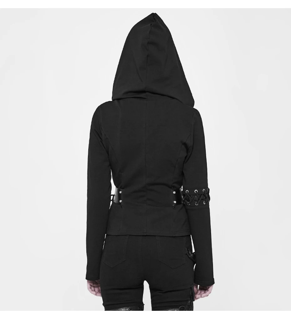 Готический ПУ Эластичный свитер в рубчик застежка-молния Веревка Slim Fit куртка короткая шляпа Кардиган Леди Пальто Верхняя одежда с капюшоном в стиле Панк RAVE WY-903ZDF