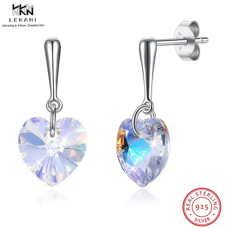 Женские серьги в форме сердца LEKANI капли с кристаллами Swarovski 925 модные