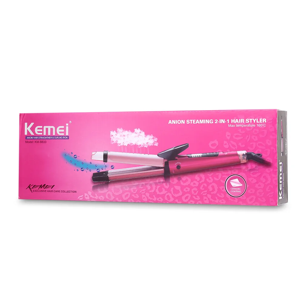 Kemei KM 8833 анион Пропаривание 2 в 1 выпрямитель для волос бигуди щетка инструмент