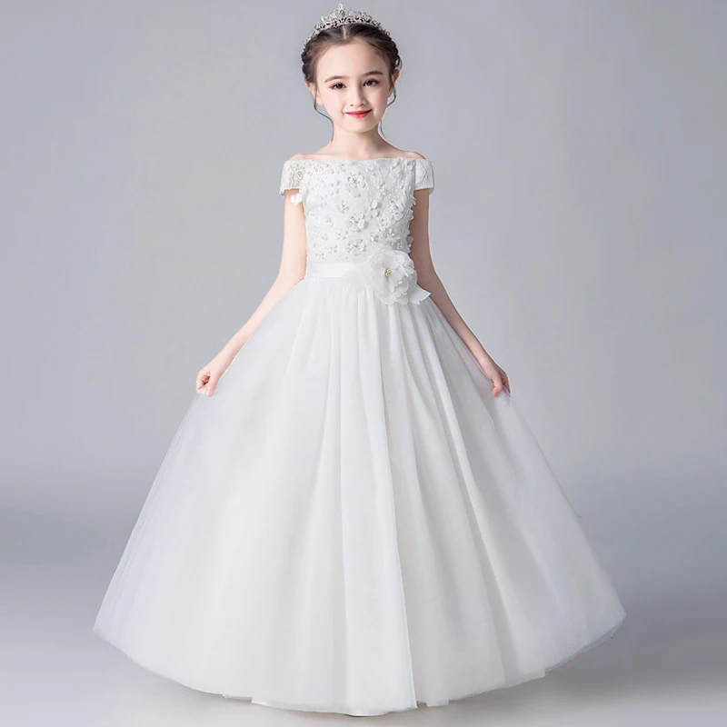 Свадебное платье для девочек-подростков лето 2019 белое детское принцессы макси