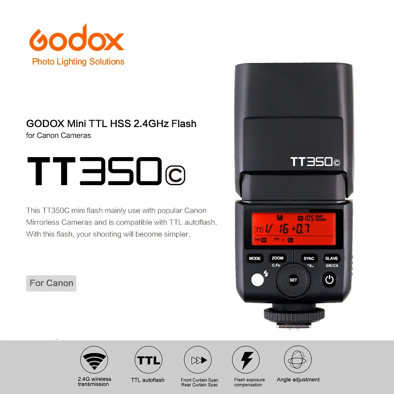 Godox Mini Speed lite TT350C TTL 2 4G Беспроводная Высокоскоростная синхронизация 1/8000s GN36