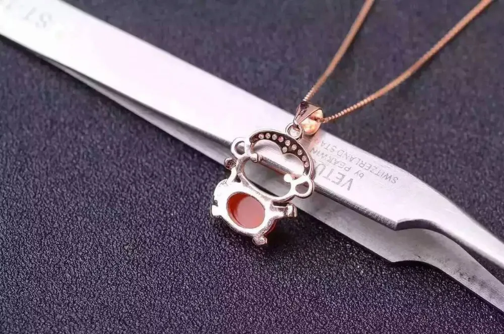 natural south red agate pendant S925 silver Natural yellow crystal Pendant Necklace trendy Elegant Cute monkey women jewelry | Украшения и