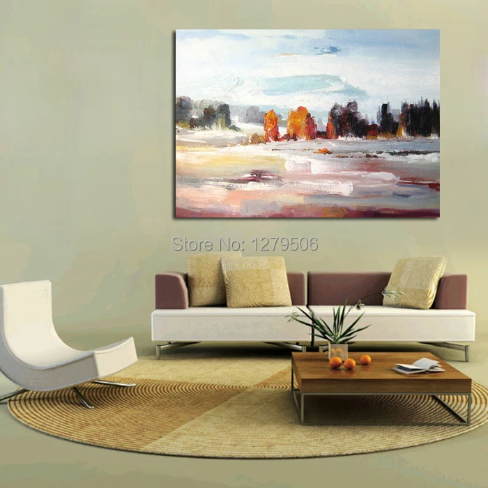 

Modern Wall Paintings Hand Painted Abstract Mountain Tree and Rivers Landscape Cnavas Oil Painting For Home Decor