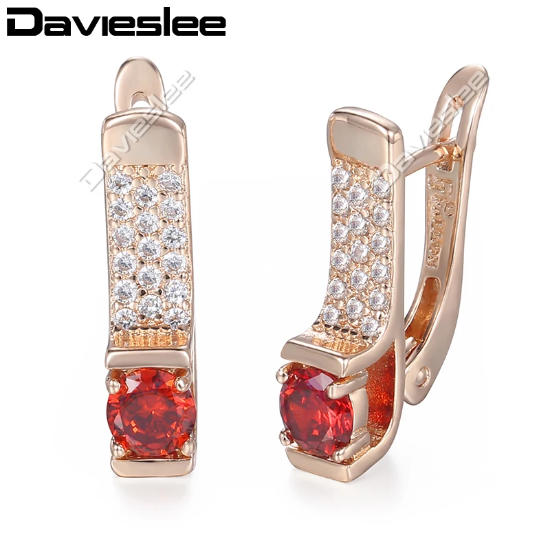 Женские серьги гвоздики с красным фианитом Davieslee 585 пробы прозрачные стразы