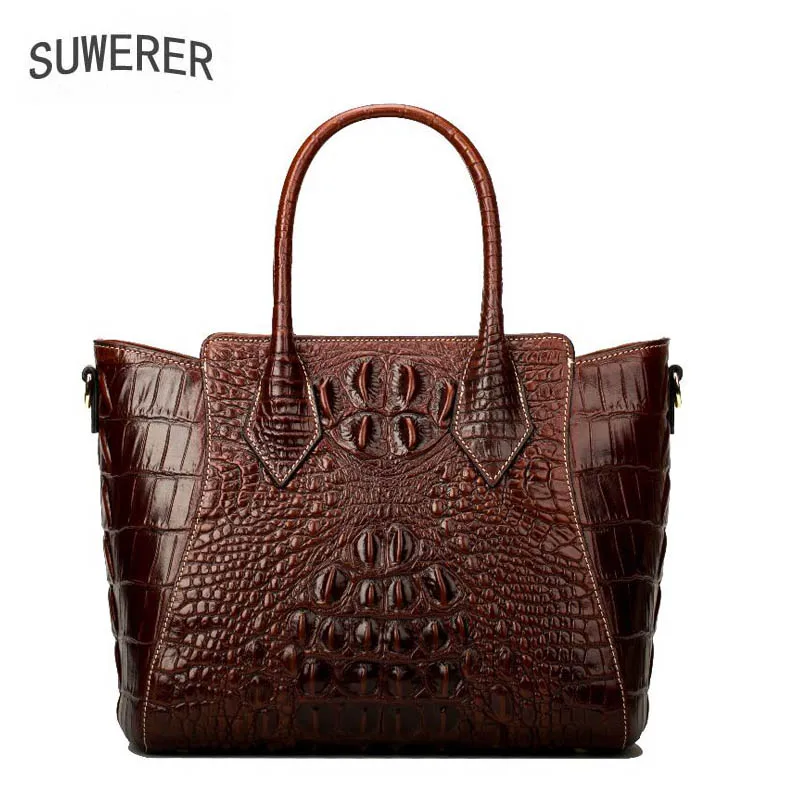 

SUWERER Crocodile pattern fashion lenuine leather women bags for women luxury handbags women bags designer bags handbags women
