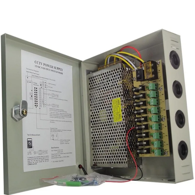 9CH DC 12V 15A импульсный источник питания с коробкой/180W монитор камеры трансформатор