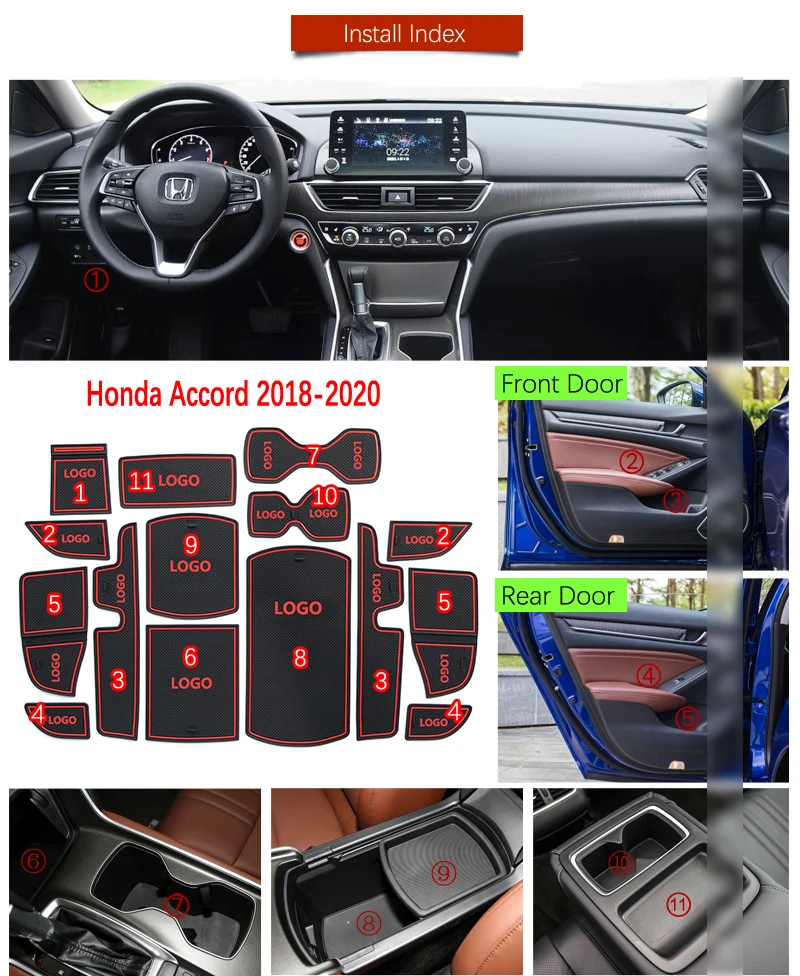 Противоскользящий коврик для ворот резиновая подставка под кружку Honda Accord 10X2018 2019
