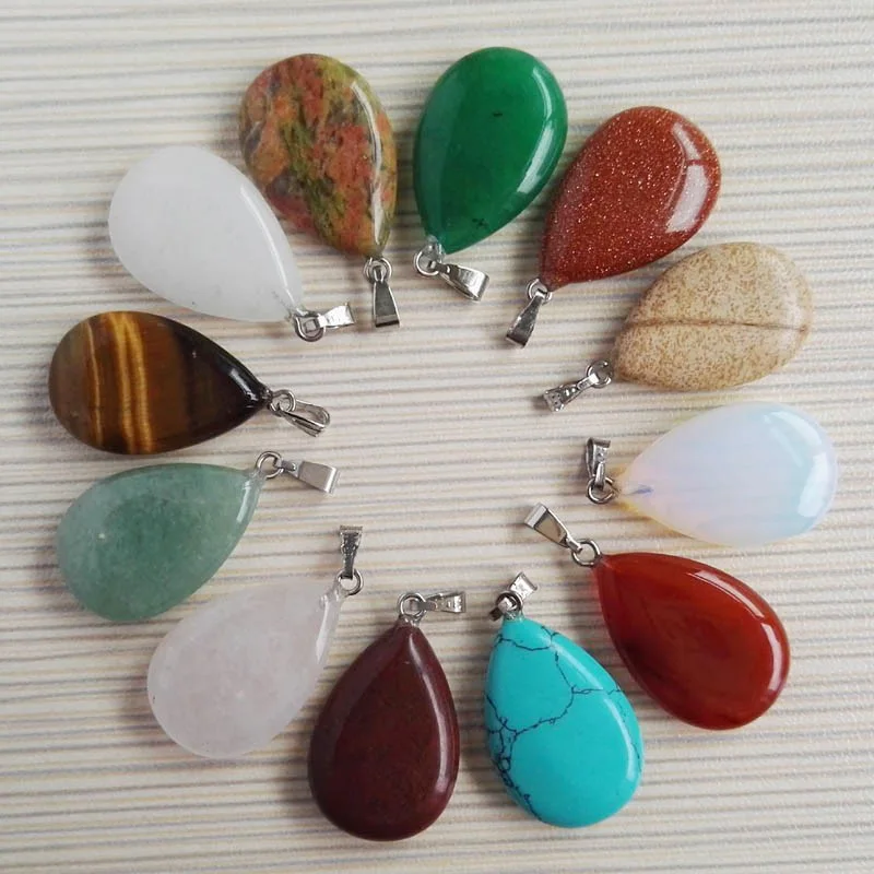 

wholesale 50PCS/lot mixed stone pendants Charms water drop pendant fit Necklaces jewelry making Free shipping