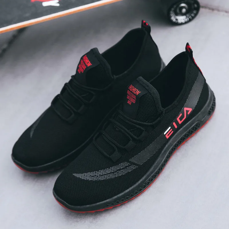 Дизайн черные повседневные мужские кроссовки Flyknit дышащая мужская обувь для шуток модная Нескользящая Мужская обувь с зубчатой подошвой