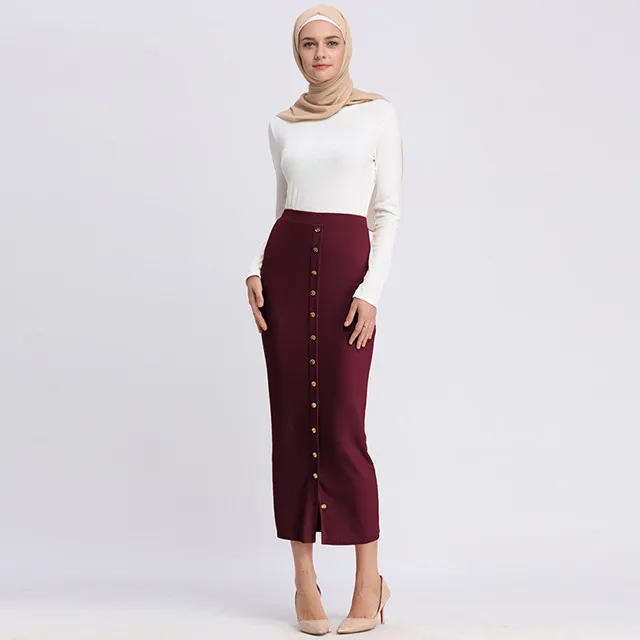 Фиолетовый Размера плюс Faldas Mujer Moda Jupe Femme abaya мусульманская женская облегающая юбка с высокой талией и пуговицами длинные исламские юбки Одежда - Цвет: Фиолетовый