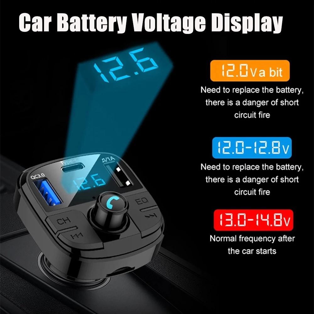 JINSERTA Latest Bluetooth 5.0 Car FM Transimtter QC3.0 Quick Charger Type-c FM Modulator TF USB Pendrive Music Car MP3 Player