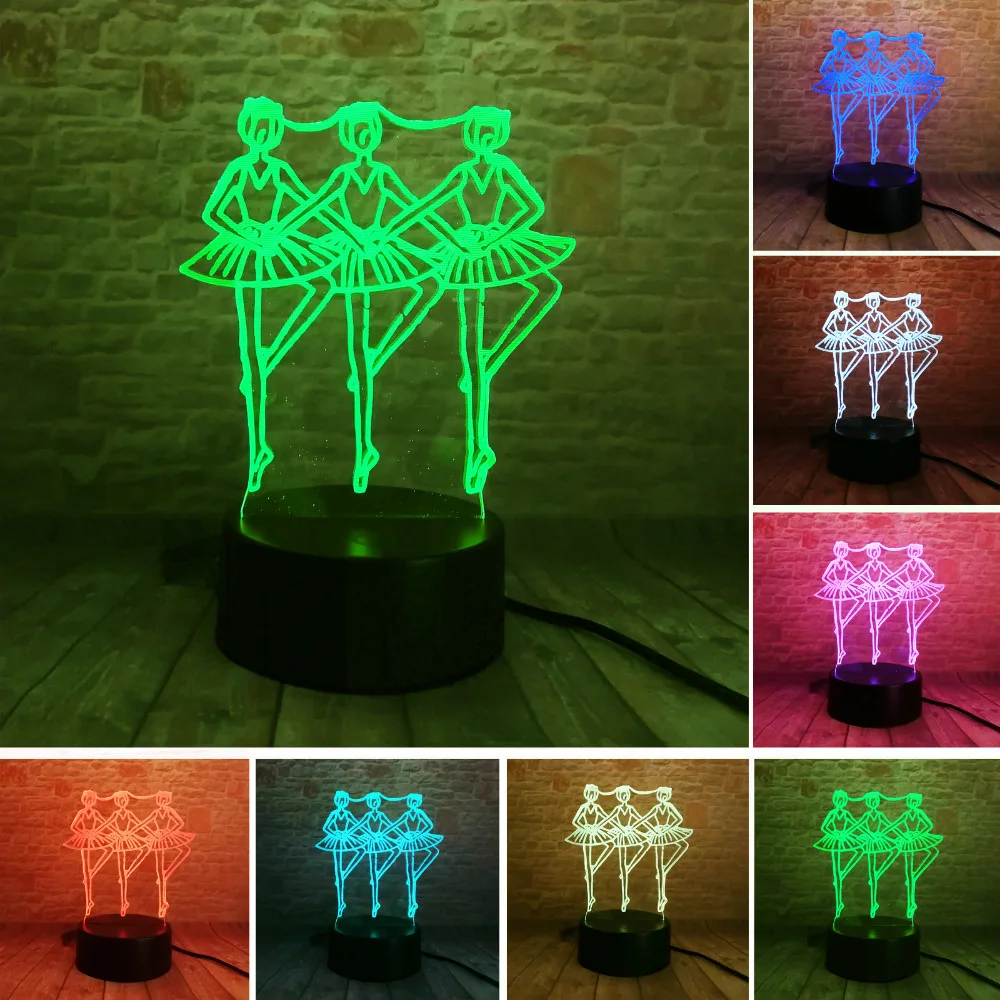 3D три девушки балетная танцовщица лампа Лебедь озеро 7 цветов Led ночь для детей