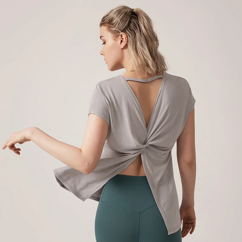 Gray SALSPOR женский сексуальный топ для йоги, одноцветная спортивная рубашка для спортзала, красивые топы для бега и тренировок, топы для йоги, тренировок, фитнеса, Спортивная рубашка - Цвет: Gray