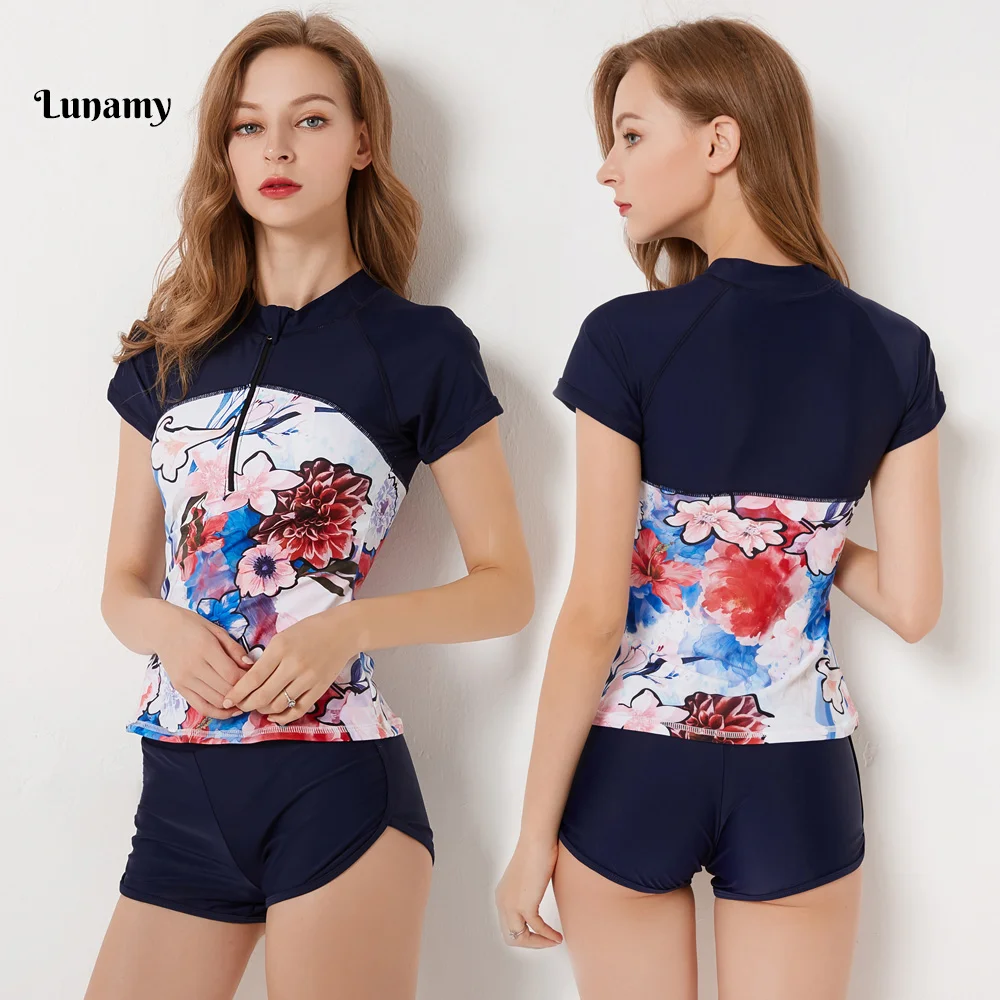 Lunamy S-4XL купальный костюм с короткими рукавами из двух частей женский сексуальный