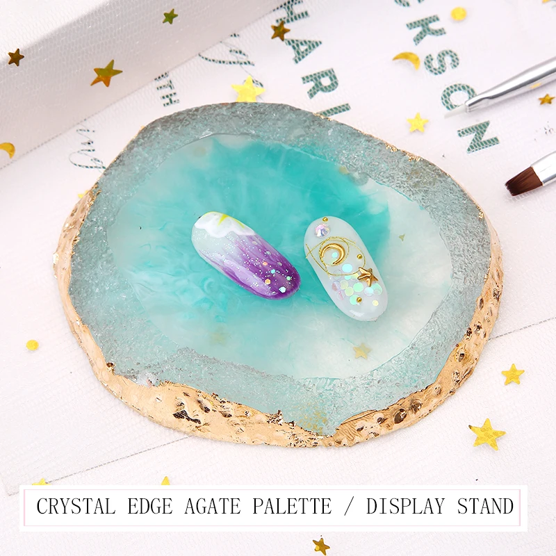 ETEREAUTY Resin Nail Art Painting Gel Palette Golden Edge Polish Agate Gem Plate Manicure Accessory New Tool Gift |