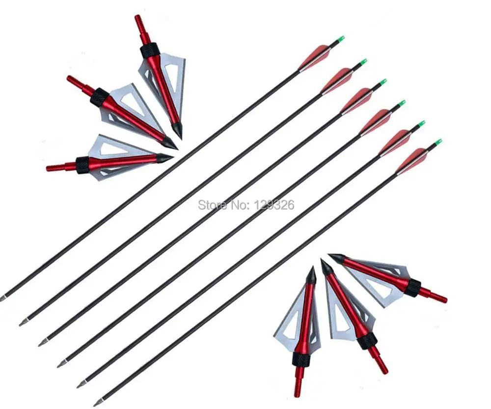 GPP Mix Carbon Arrows 30-Inch Hunting/Targeting Archery with 3 Blade 100 Grain Broadheads and points Pack of 6 | Спорт и развлечения