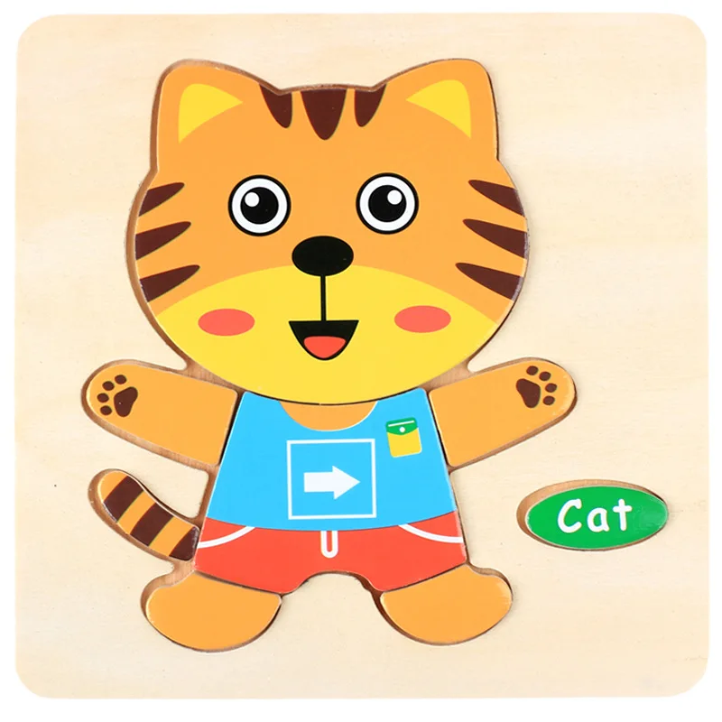 cat Новая 3D деревянная головоломка образовательная милые Мультяшные игрушки головоломки животных игрушки для детей малышей отрезная игрушка Кролик кошка обезьяна - Цвет: cat