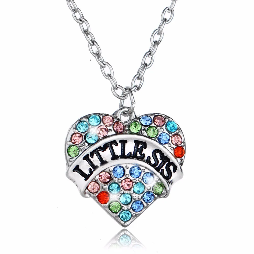 Маленький Sis ожерелье сердце очарование сестра разноцветный хрусталь кристалл