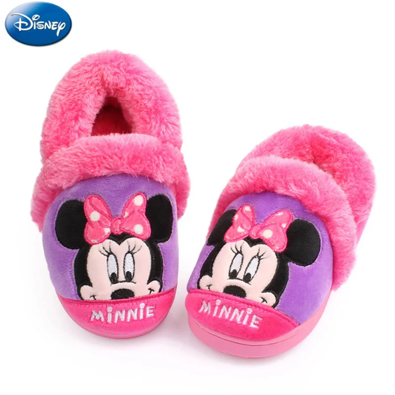 Pink3 Disney/Детские домашние тапочки для девочек с Минни Маус И Микки; коллекция года; зимняя обувь для мальчиков; плюшевые теплые хлопковые нескользящие домашние тапочки для малышей - Цвет: Pink3