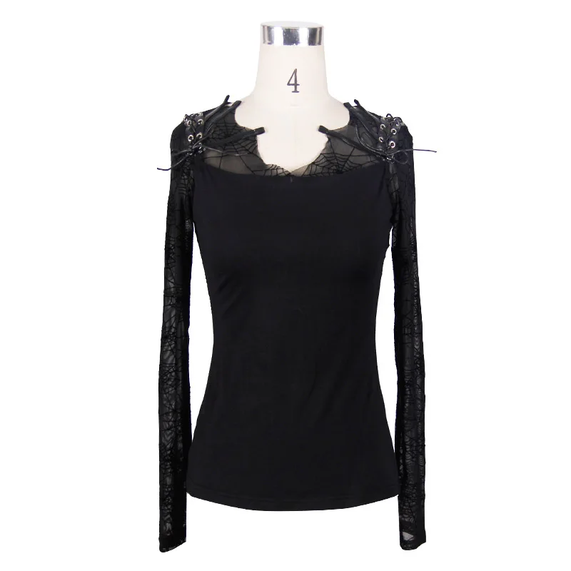 Модные готические черные футболки Devil в форме паутины для женщин прозрачные