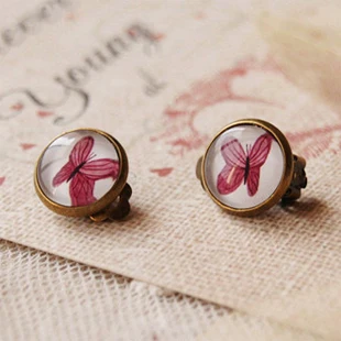 Фиолетовая бабочка Клипсы не проколоты уши Обувь для девочек зверек Jewelry Серьги