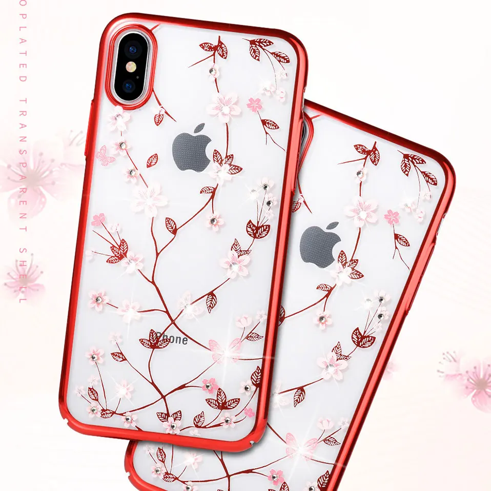 Phone Case For iPhone X 7 8 6 Plating and diamond transparent shell Plus Covers Funda 6s Capa |