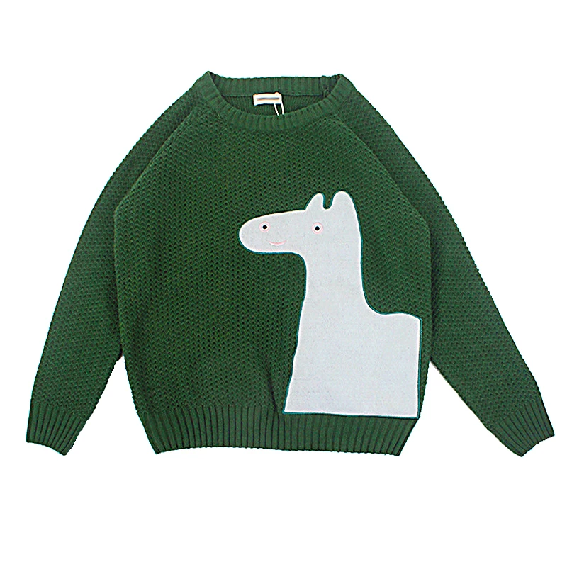 Autumn Winter Women Pullover Sweaters Thick Girl Loose Green Knitting Jumpers Tops O Neck Horse Harajuku Ladies Knitwear Pretty | Женская